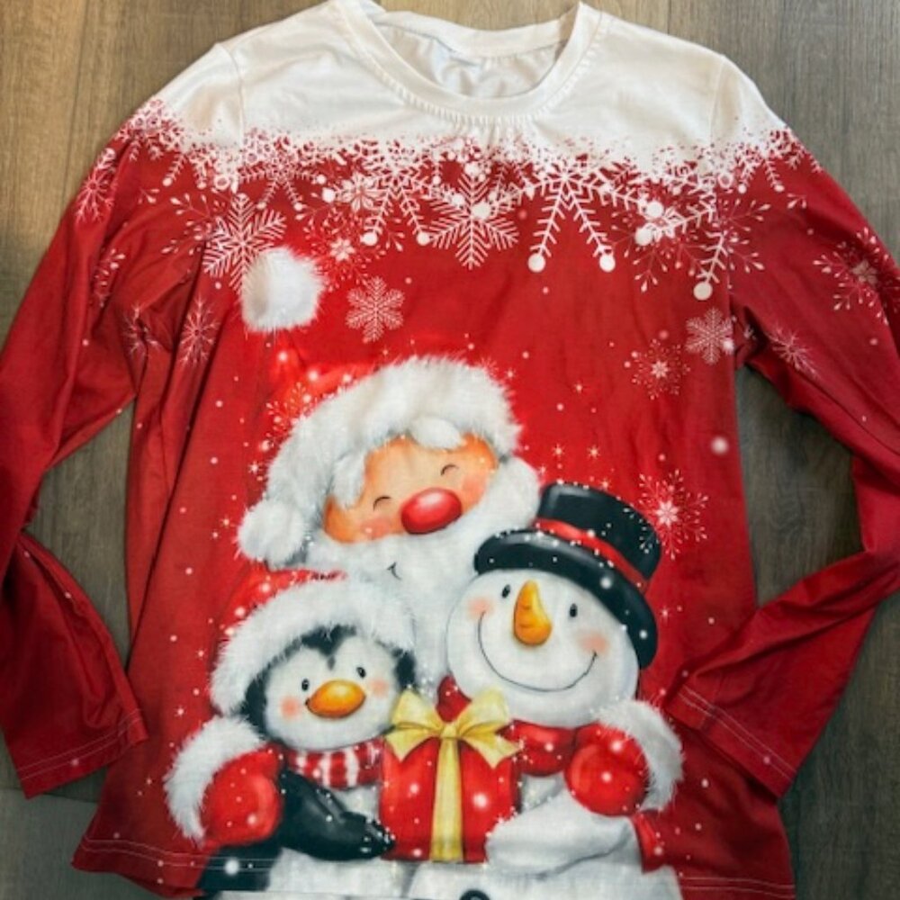 LIKE NEW Santa Snowman Long Sleeve Shirt Women L
